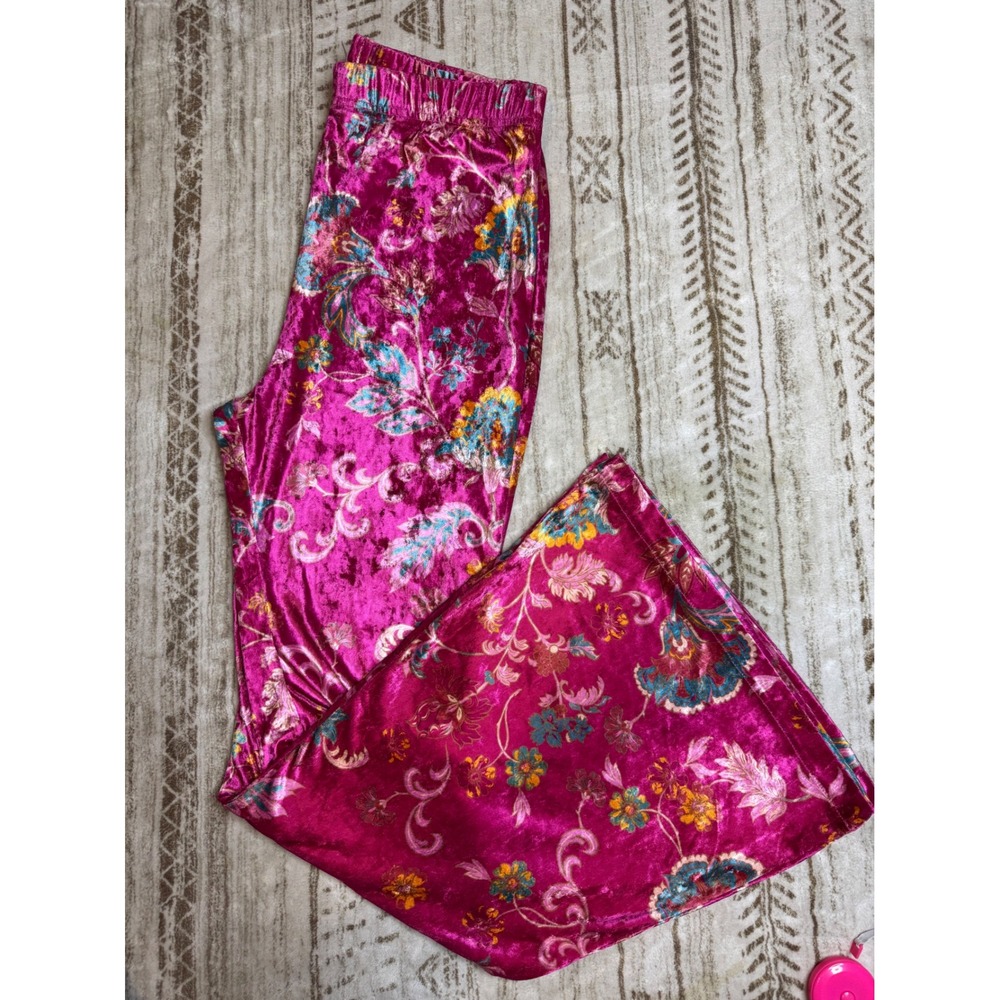 Free People Pink Floral Velvet Flare Pants Large - Picture 3 of 8
